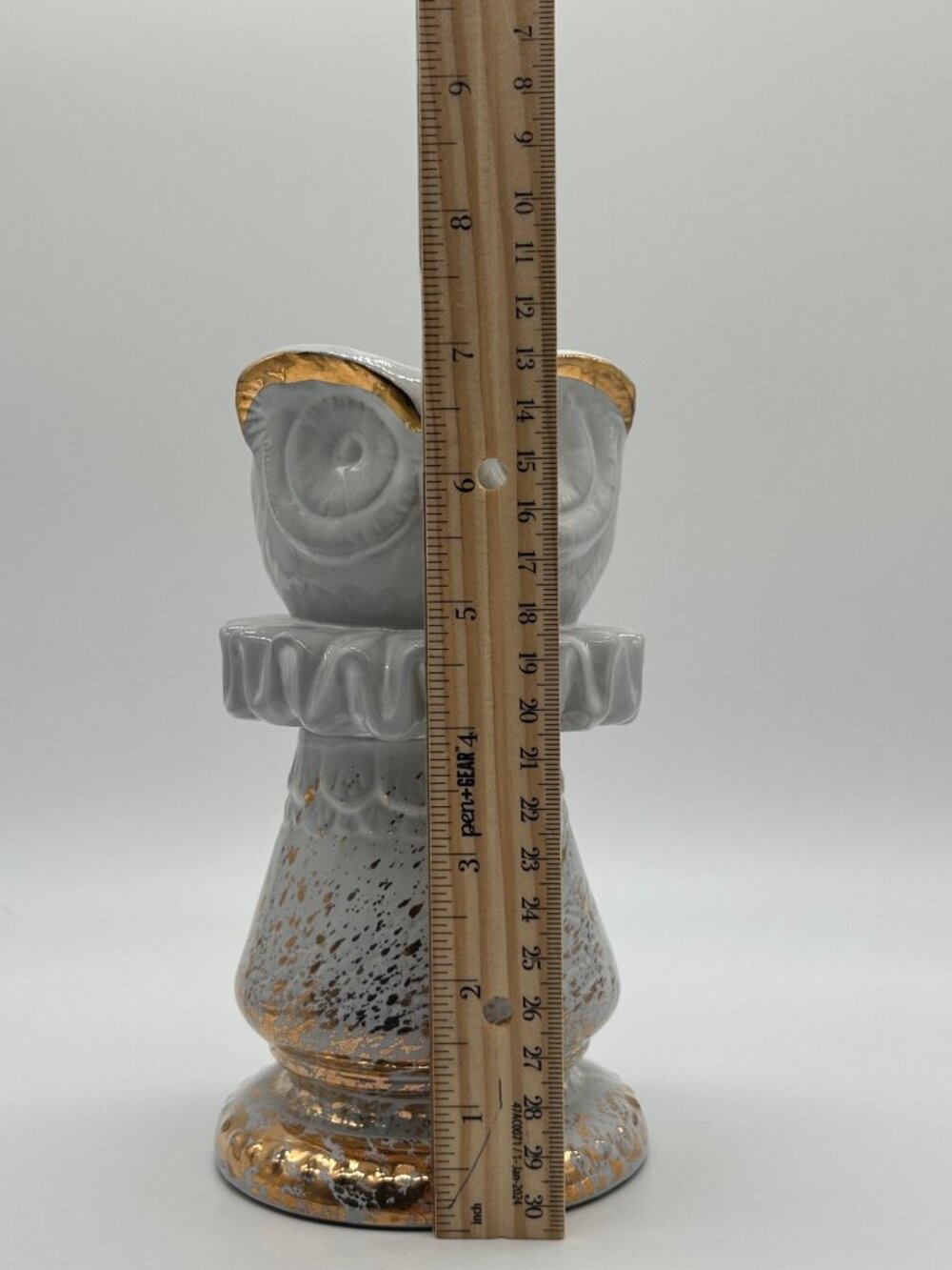 Anthropologie Stoneware Owl Chess Piece Vase Gray Gold Retired Regency Whimsical - Picture 6 of 7